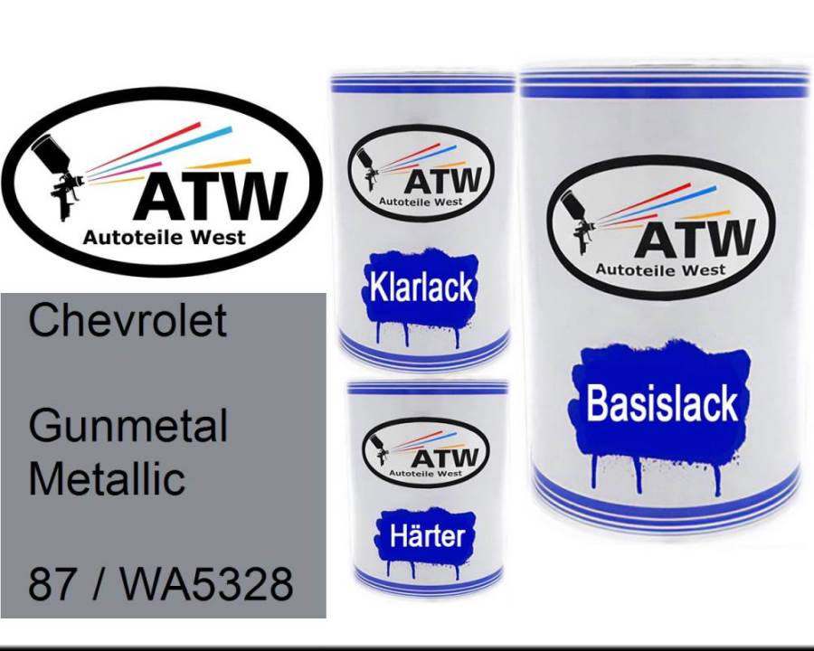 Chevrolet, Gunmetal Metallic, 87 / WA5328: 500ml Lackdose + 500ml Klarlack + 250ml Härter - Set, von ATW Autoteile West.